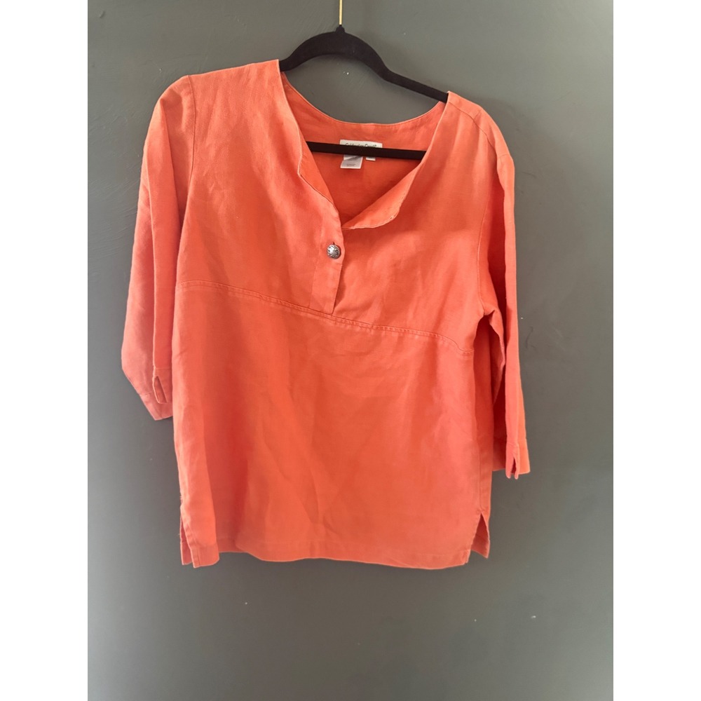 Coldwater Creek‎ Womens XS Orange 100% Linen 3/4 Sleeve Tunic Blouse Top